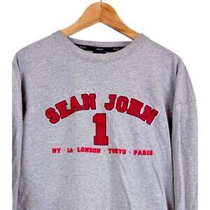Sean John #1 Gray Long‎ Sleeve Tshirt Mens XL NY LA London Tokyo Paris Y2K